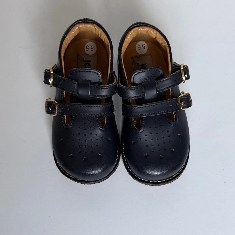 Josmo Navy Blue baby toddler leather walking Dress Shoes with Buckle Straps 5.5